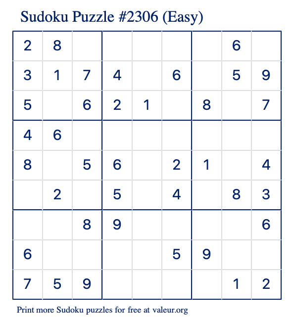 Free Printable Easy Sudoku Puzzle number 2306