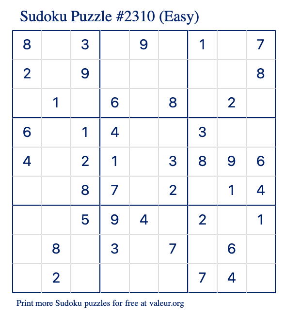 Free Printable Easy Sudoku Puzzle number 2310