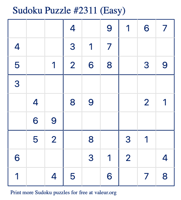 Free Printable Easy Sudoku Puzzle number 2311
