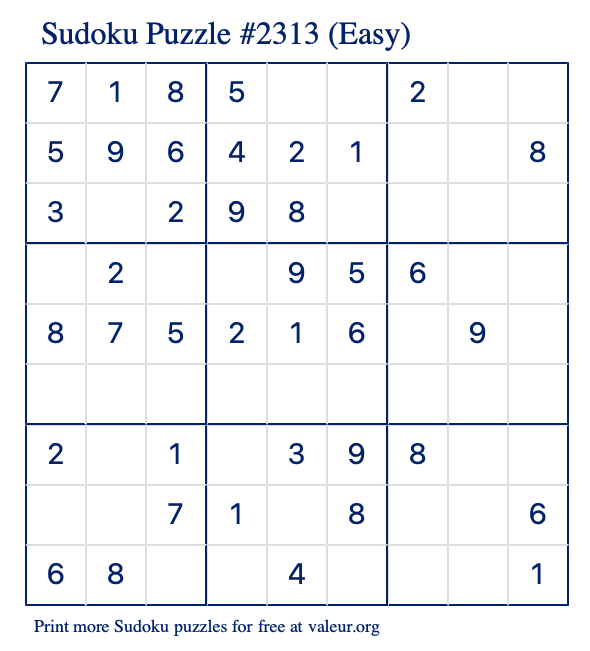 Free Printable Easy Sudoku Puzzle number 2313