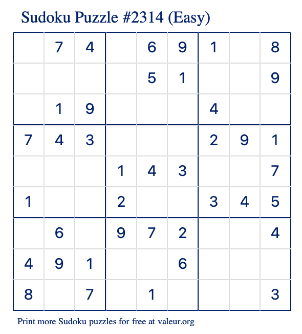 Free Printable Easy Sudoku Puzzle number 2314