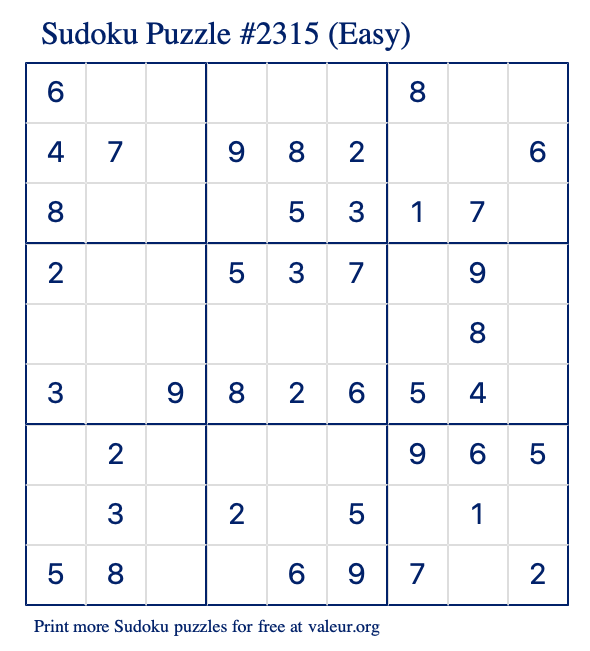 Free Printable Easy Sudoku Puzzle number 2315
