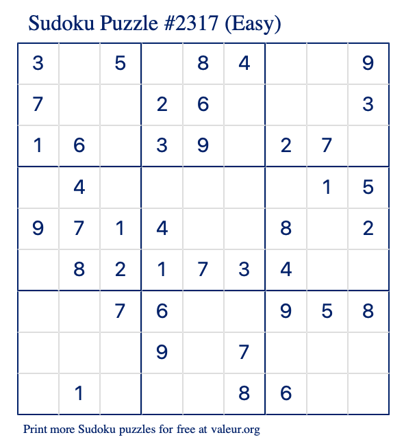 Free Printable Easy Sudoku Puzzle number 2317