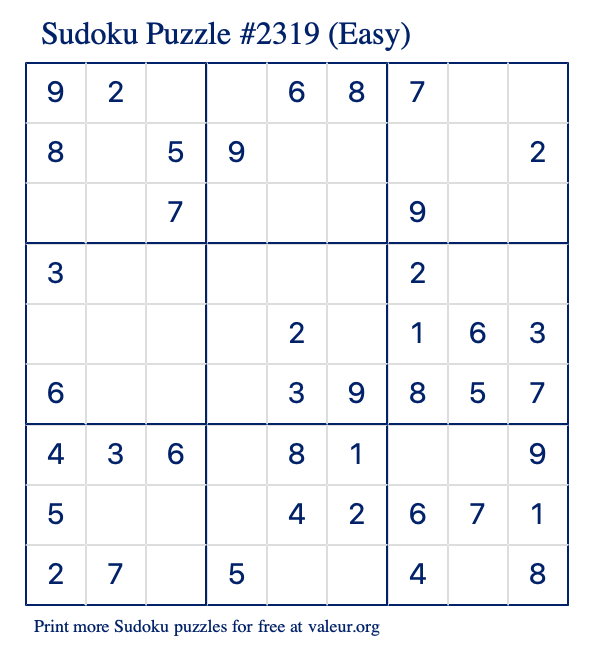 Free Printable Easy Sudoku Puzzle number 2319