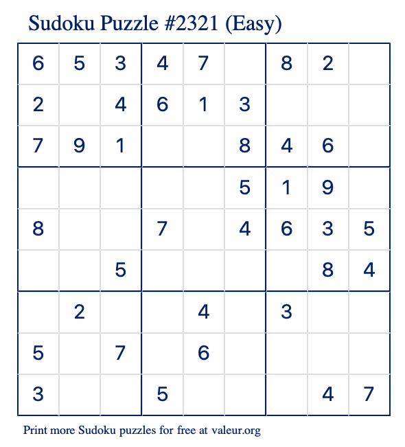Free Printable Easy Sudoku Puzzle number 2321