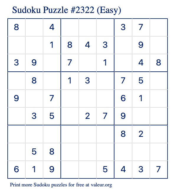 Free Printable Easy Sudoku Puzzle number 2322
