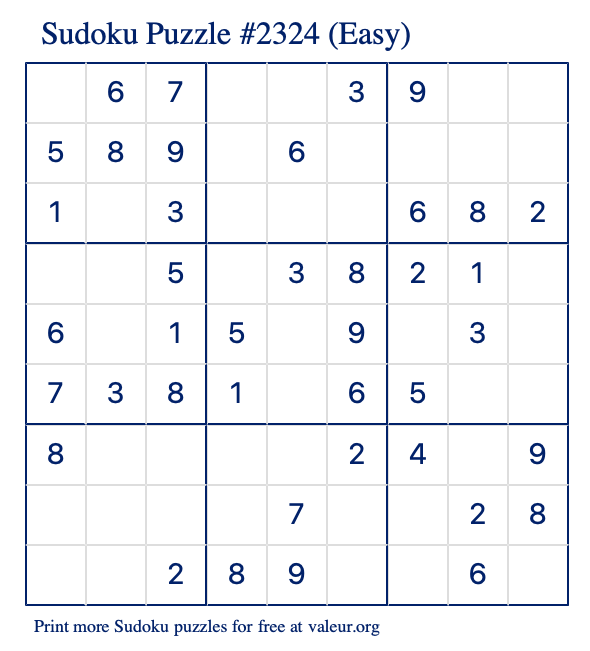 Free Printable Easy Sudoku Puzzle number 2324