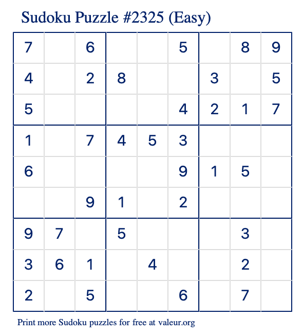 Free Printable Easy Sudoku Puzzle number 2325