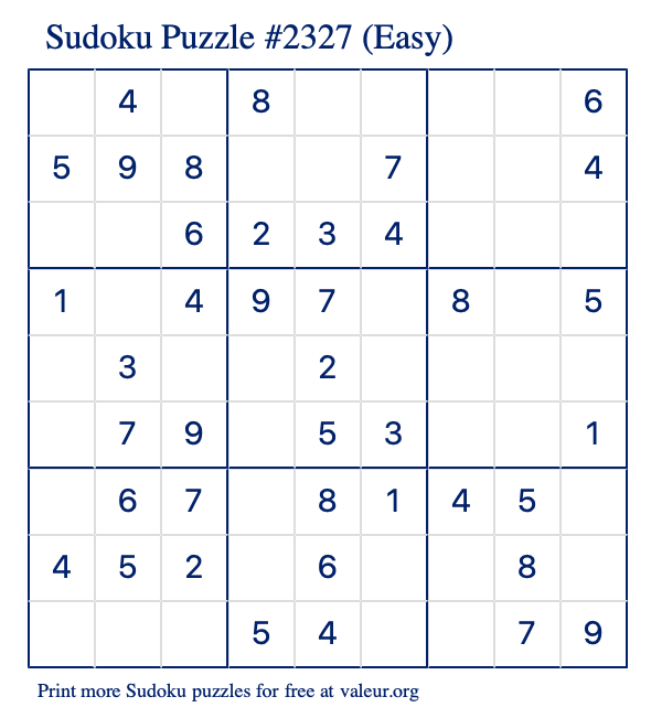 Free Printable Easy Sudoku Puzzle number 2327
