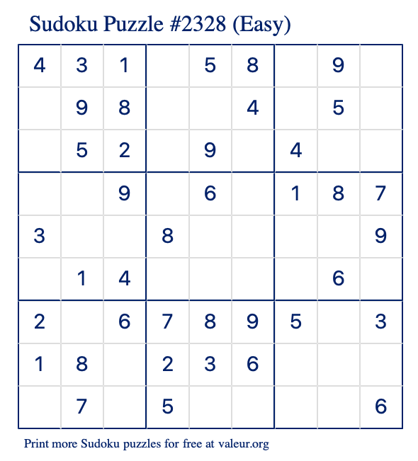 Free Printable Easy Sudoku Puzzle number 2328