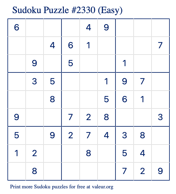 Free Printable Easy Sudoku Puzzle number 2330