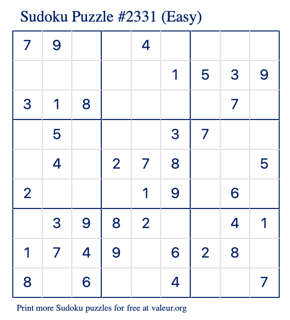 Free Printable Easy Sudoku Puzzle number 2331