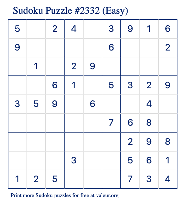 Free Printable Easy Sudoku Puzzle number 2332