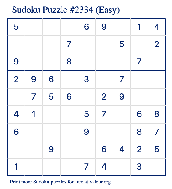Free Printable Easy Sudoku Puzzle number 2334