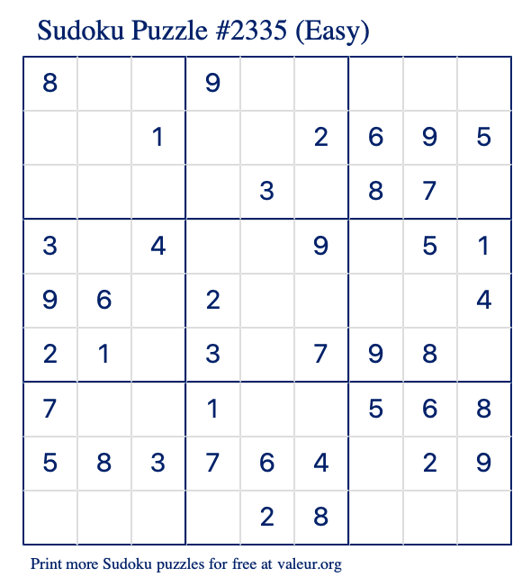 Free Printable Easy Sudoku Puzzle number 2335