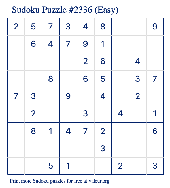 Free Printable Easy Sudoku Puzzle number 2336