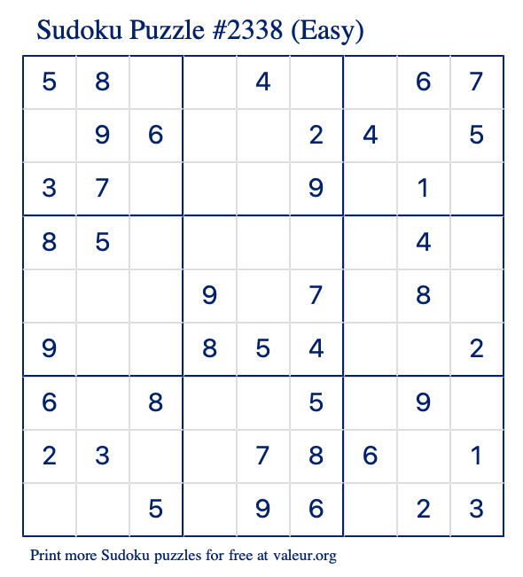 Free Printable Easy Sudoku Puzzle number 2338