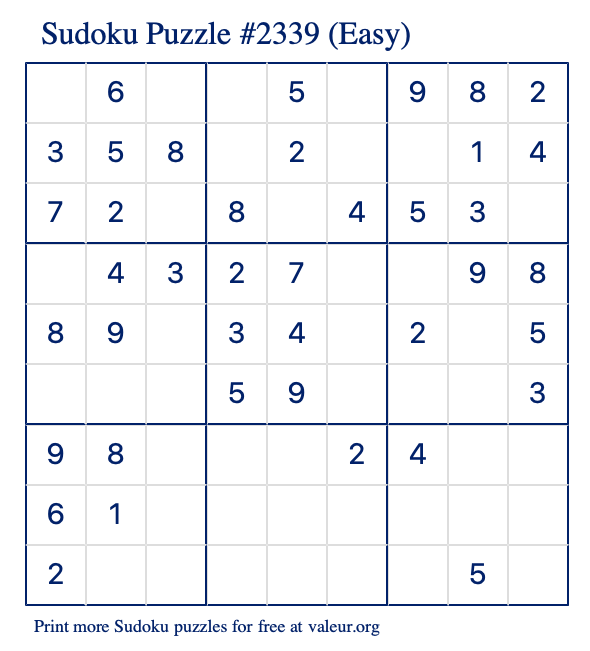 Free Printable Easy Sudoku Puzzle number 2339