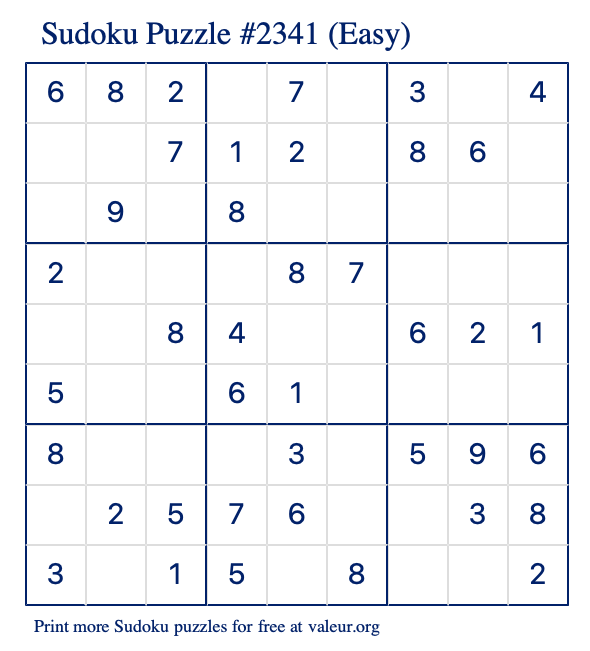 Free Printable Easy Sudoku Puzzle number 2341