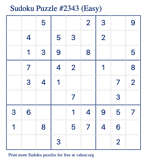 Free Printable Easy Sudoku Puzzle number 2343