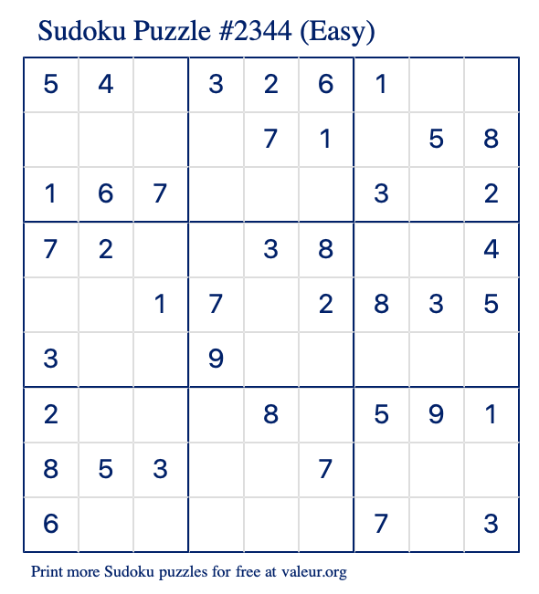 Free Printable Easy Sudoku Puzzle number 2344
