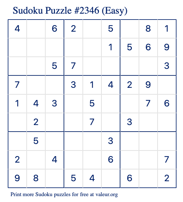 Free Printable Easy Sudoku Puzzle number 2346