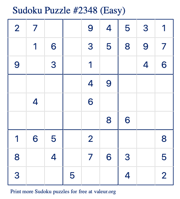 Free Printable Easy Sudoku Puzzle number 2348