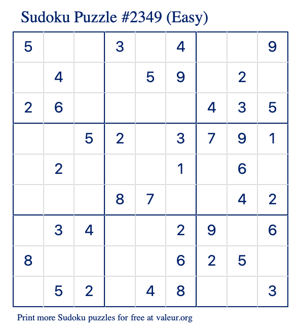 Free Printable Easy Sudoku Puzzle number 2349