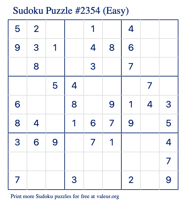 Free Printable Easy Sudoku Puzzle number 2354