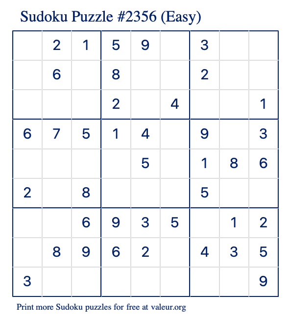 free printable easy sudoku with the answer 2356