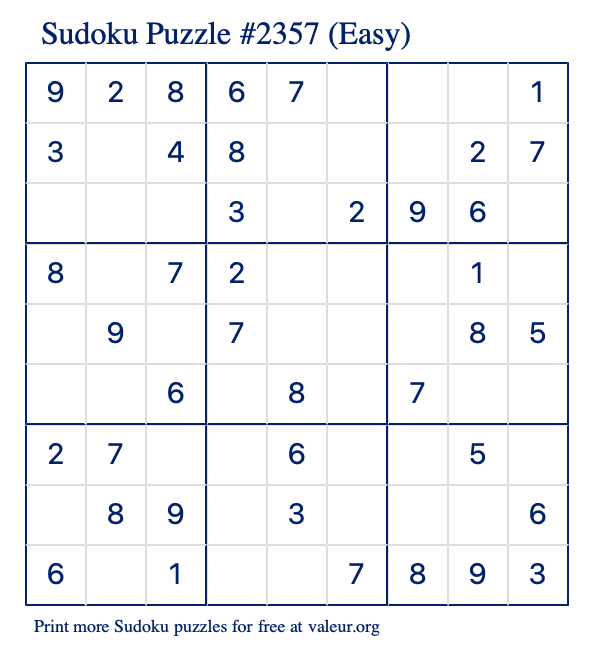 Free Printable Easy Sudoku Puzzle number 2357
