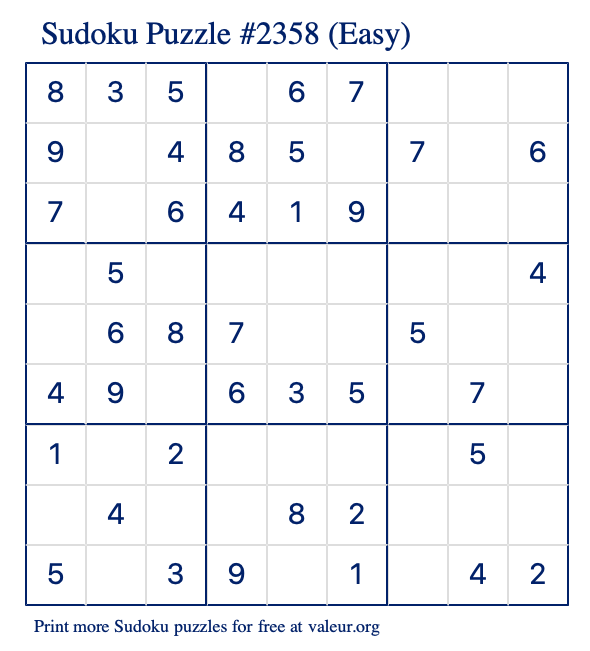 Free Printable Easy Sudoku Puzzle number 2358