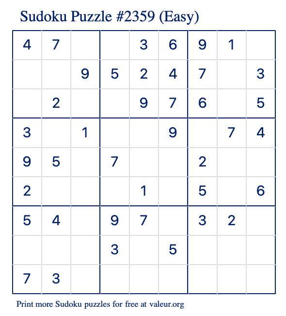 Free Printable Easy Sudoku Puzzle number 2359