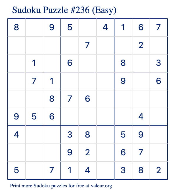 Free Printable Easy Sudoku Puzzle number 236