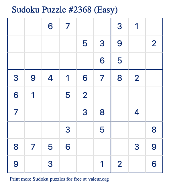 Free Printable Easy Sudoku Puzzle number 2368