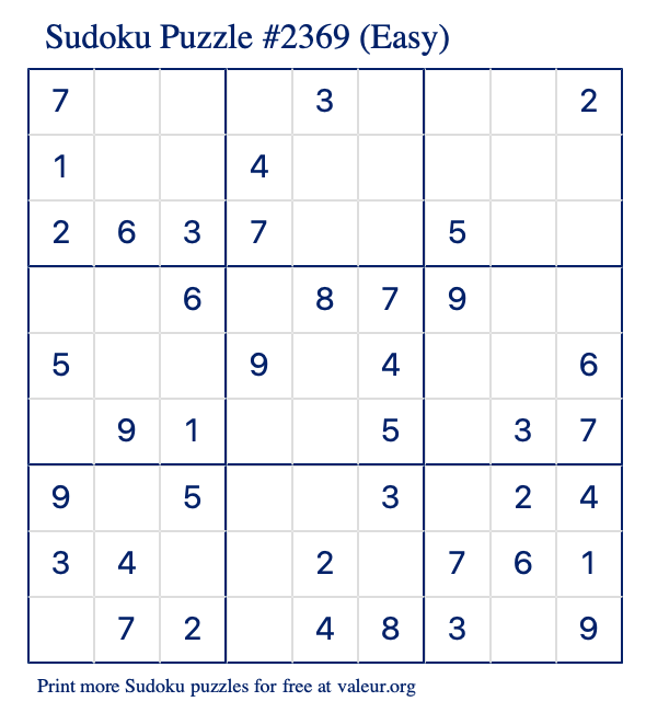 Free Printable Easy Sudoku Puzzle number 2369