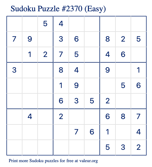 Free Printable Easy Sudoku Puzzle number 2370