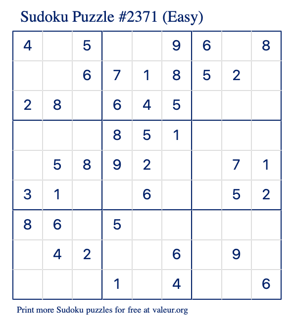 Free Printable Easy Sudoku Puzzle number 2371
