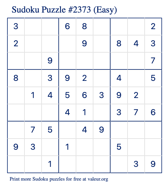Free Printable Easy Sudoku Puzzle number 2373