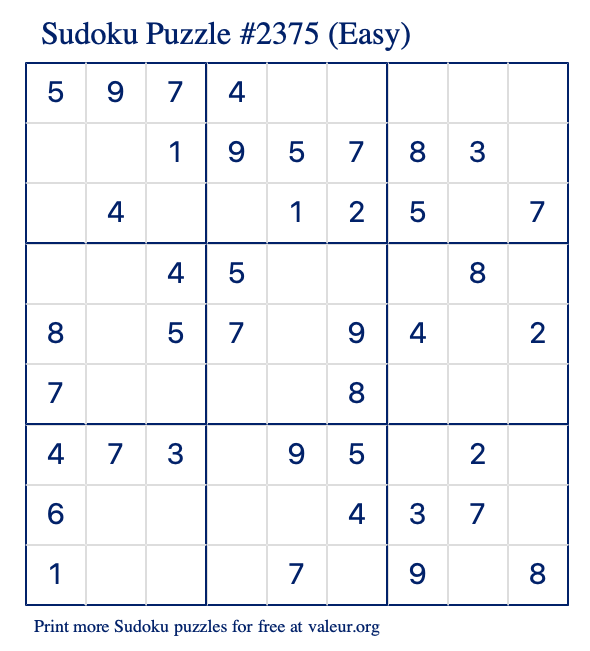 Free Printable Easy Sudoku Puzzle number 2375