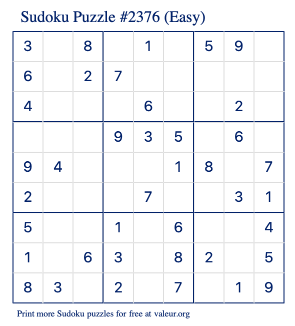 Free Printable Easy Sudoku Puzzle number 2376