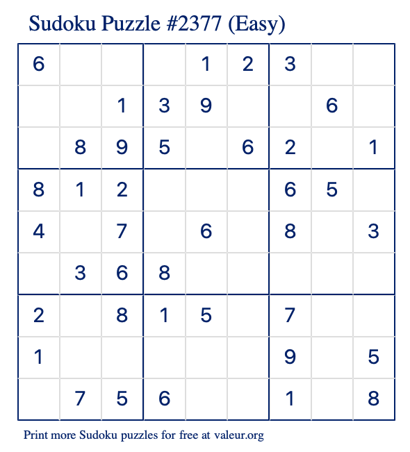 Free Printable Easy Sudoku Puzzle number 2377