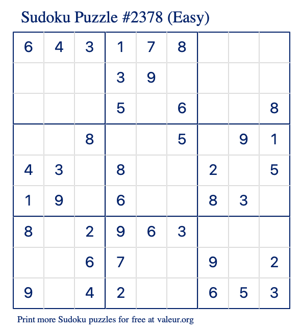 Free Printable Easy Sudoku Puzzle number 2378