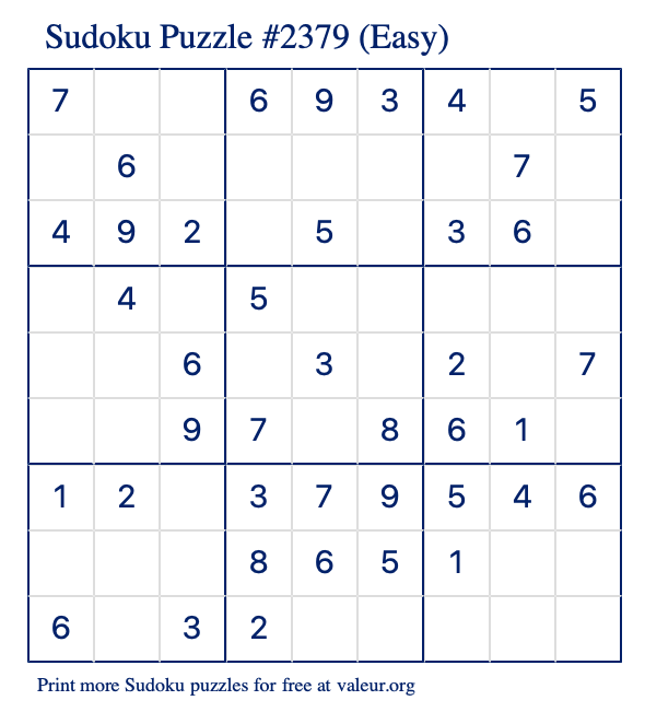 Free Printable Easy Sudoku Puzzle number 2379