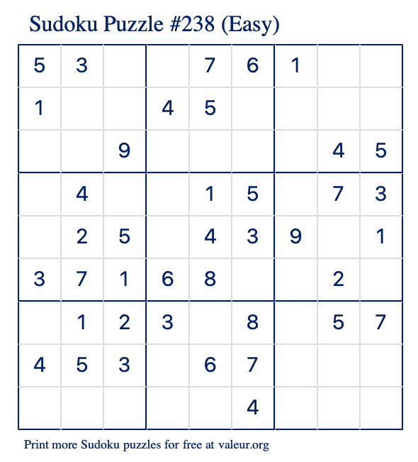 Free Printable Easy Sudoku Puzzle number 238