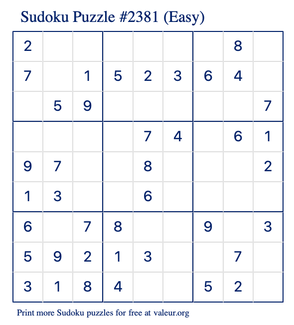 Free Printable Easy Sudoku Puzzle number 2381