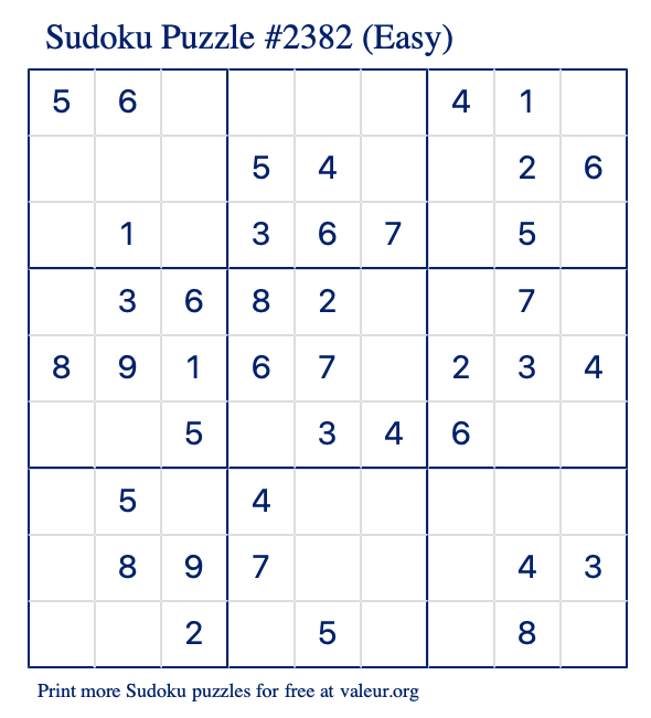 Free Printable Easy Sudoku Puzzle number 2382