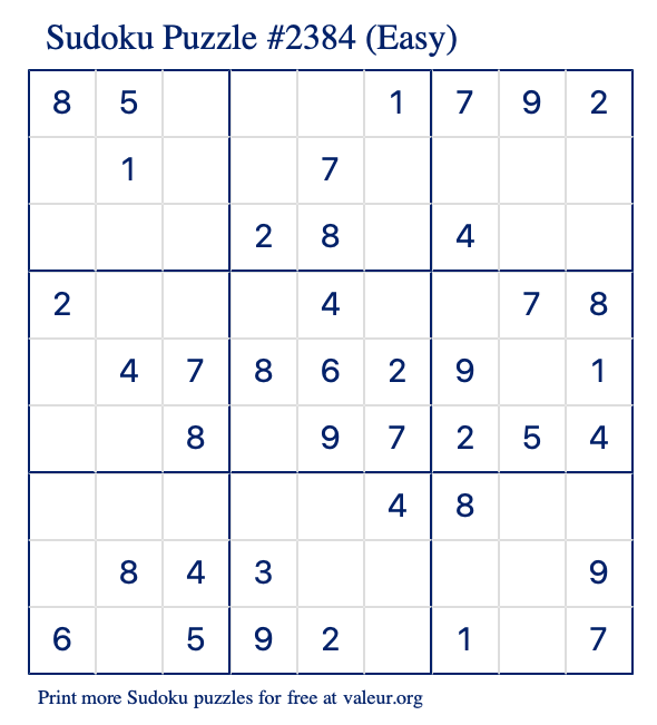 Free Printable Easy Sudoku Puzzle number 2384