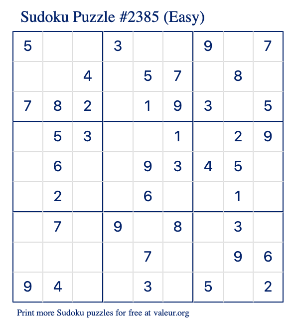 Free Printable Easy Sudoku Puzzle number 2385