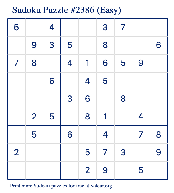 Free Printable Easy Sudoku Puzzle number 2386
